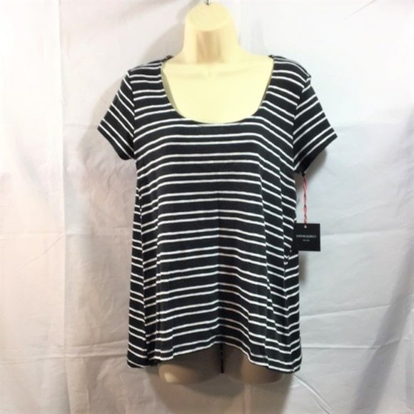 Cynthia Rowley Womens Top Shirt Size Medium Striped Scoop Neckline Black NWT - Picture 1 of 6